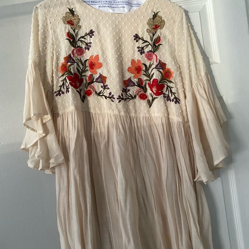 Umgee Cream Floral Embroidered Boho Dress